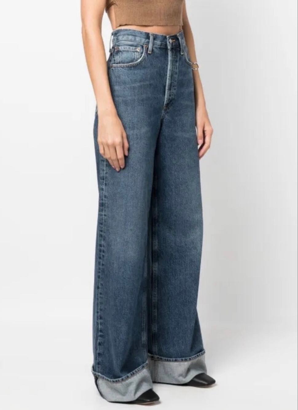 AGOLDE Dame High Rise Wide Leg Cuffed Jean Medium Wash | Women’s Size 28 EUC